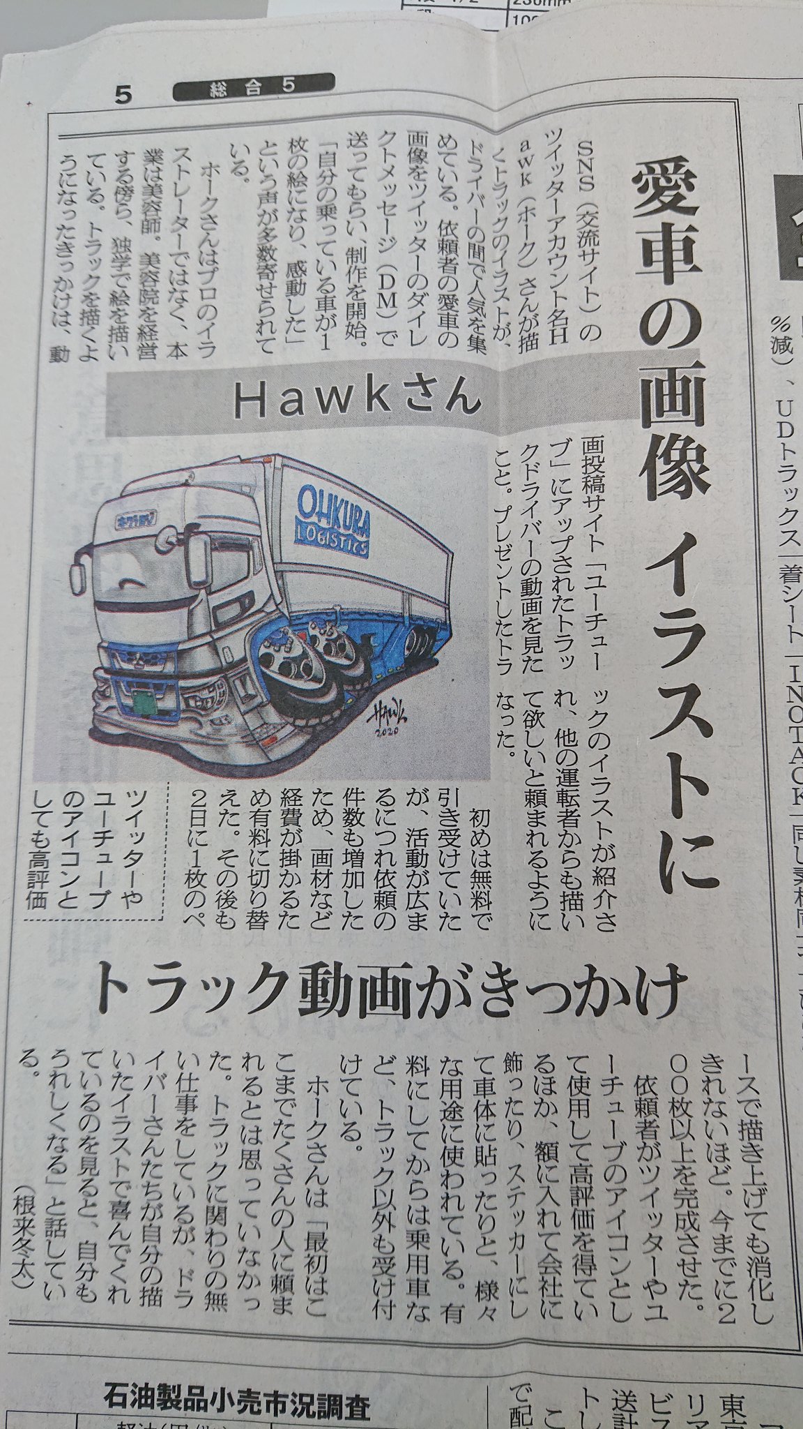 Hawk 毎度hawkです 本日発売の 物流ニッポンという業界新聞に トラックイラスト取り上げて 頂きました トラックイラスト 遂に業界紙デビュー 物流ニッポン 物流ニッポンのポータルサイトにも載せて頂いてます T Co Ieeqqaud