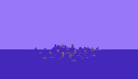 hotgod_net's tweet photo. Boxton at night. Seems peaceful, but is it? "Fatal Crate" Devlog. NES-style couch coop! #gamedev #pixelart #indiegames #RETROGAMING #Multiplayer #fatalcrate #barsykgames #Steam #NES #landscape https://t.co/7TRUI04M8Z