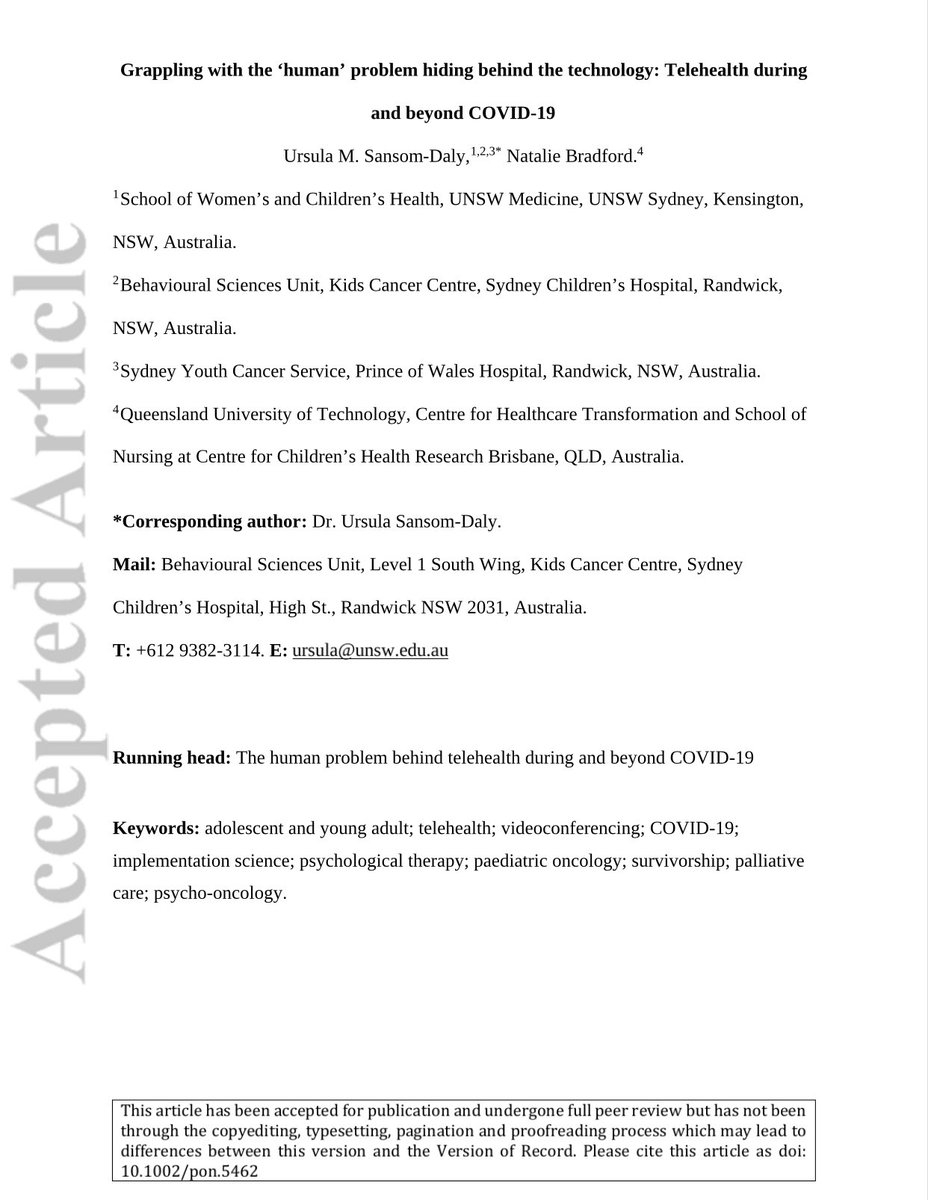 NEW PAPER THREADSome new musings on  #telehealth + losing human-ness in  #COVID19:“Ultimately, comparing FTF w telehealth-delivered psychosocial services is an apples-and-oranges scenario; each modality shines & falters in unique ways.” 1/ https://doi.org/10.1002/pon.5462