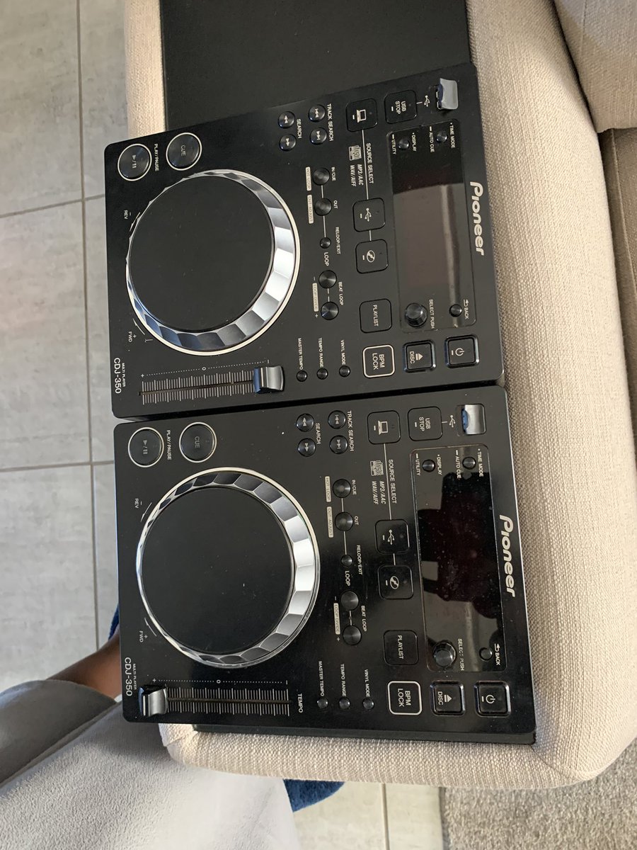 Chymamusique's tweet photo. Selling Cdj 350s around JHB , 1 year old , still in good condition.

Highest bidder by 12PM takes them . They’re both worth 30K on takealot https://t.co/S8vHhQO4cs