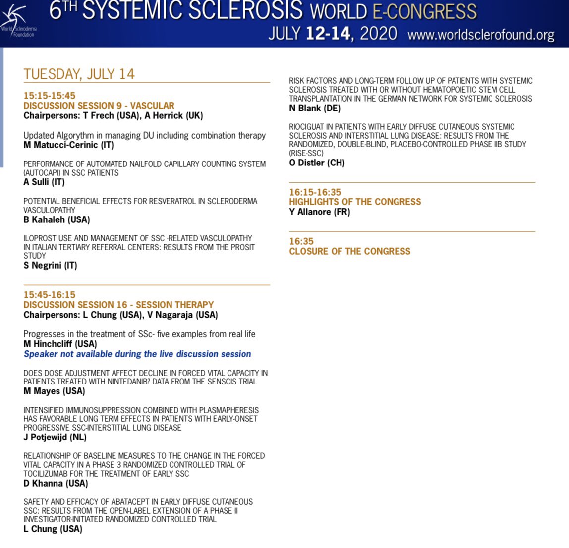 Worldsclerofnd's tweet photo. #wsc20 🔺🔻🔺 last day of live congress!! 🔛Join the discussions https://t.co/pZGuBBkk3S @MatucciMarco @CosimoBruni @CorradoCampo @sclerodermaUM @MayesMaureen @allanore @EUSTAR_org @Worldsclerofnd https://t.co/VJGk1yXUXl