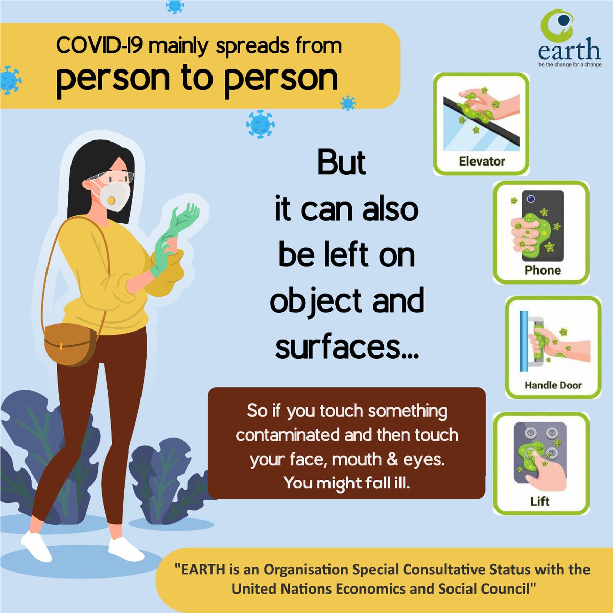 EarthTheNGO's tweet photo. #COVID19 mainly spreads from person to person but it can be also be left on object and surfaces

So if you touch something contaminated and then touch your face, you might fall ill.

#earthngo #coronavaccine #coronavirus #facemasks #Masks #Covid_19 #SocialDistancing #SafeHands https://t.co/gFuRYq5u2Z