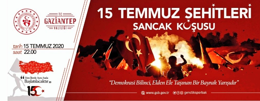 15 Temmuz Demokrasi ve Milli Birlik Günü Anma Etkinlikleri kapsamında “15 Temmuz Şehitleri Sancak Koşusu” 81 İl'de olduğu gibi Gazi şehrimizde de düzenlenecektir. 🇹🇷🚩🏃‍♂️🏃‍♀️

#GaziantepGençlikSpor