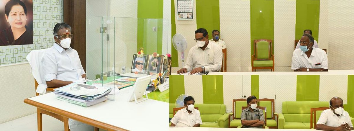 OfficeOfOPS's tweet image. இன்று (14.7.2020) தலைமைச் செயலகத்தில், தமிழ்நாடு வணிகர் சங்கங்கள் பேரமைப்பின் தலைவர், மாநில கூடுதல் செயலாளர், மத்திய சென்னை மாவட்ட செயலாளர் மற்றும் கோயம்பேடு அங்காடி கூட்டமைப்பின் தலைவர் ஆகியோர் சந்தித்து கோயம்பேடு, திருமழிசை சந்தைகள் குறித்த கோரிக்கை மனுவினை வழங்கினர்.