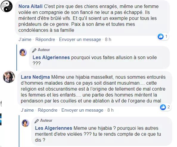 Ryma_Maria's tweet photo. Affaire de l'#avocate tuée à #Bouira : les gens qui font allusion à son voile ça va chwiya ?! S'en prendre à une non voilée est donc légitime et compréhensible selon votre logique ?! https://t.co/cASG6dGqml