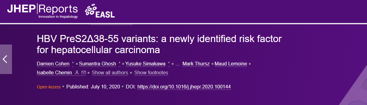 JHEP_Reports's tweet photo. In Press | HBV PreS2Δ38-55 variants: a newly identified risk factor for #HCC by @isabelle_chemin, Damien Cohen &amp; colleagues https://t.co/VxGuxkxZ6J #cirrhosis #HBV https://t.co/L86MqE7syR