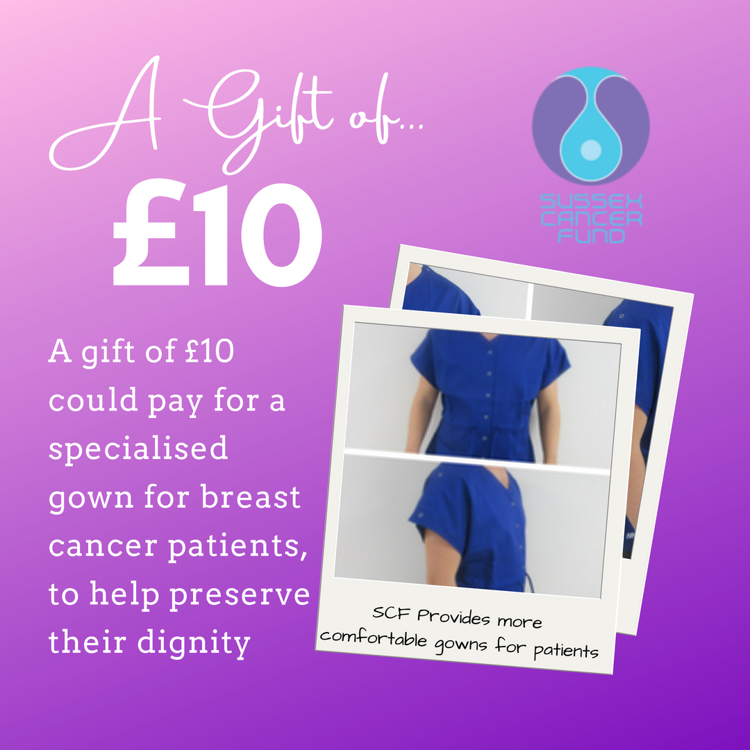 SxCancerFund's tweet photo. A gift of £10 could pay for a specialised gown for breast cancer patients, to help preserve their dignity. #BreatCancer #Cancer #Sussex https://t.co/tI6nLxxKps