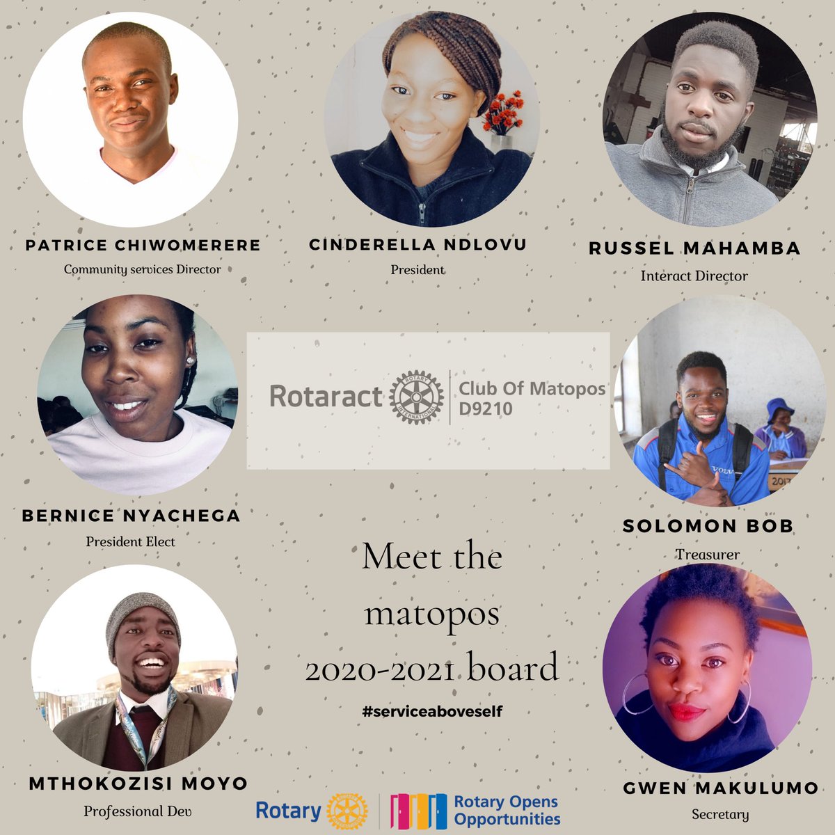 MatoposRotaract's tweet photo. Meet the 2020-2021 Matopos board here’s to #RotaryOpensOpportunity  🥂 wishing them a great year ! https://t.co/R5onHmIRH0