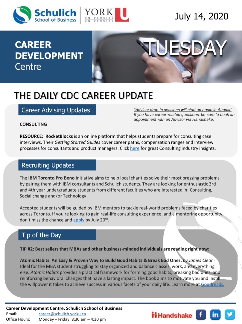 SchulichCdc's tweet photo. The Daily CDC Career Update: Links in today’s letter - 

Advising resource- https://t.co/elFDxLHvPV

Recruiting update- https://t.co/VeiI9azgOM

Tip of the Day- https://t.co/zxWN1GRF8m https://t.co/ZwRCZVXqcj