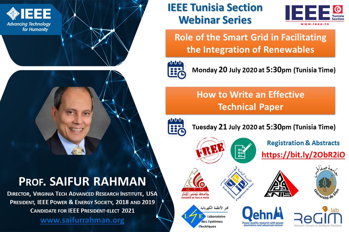 Invitation - IEEE Webinars - FREE Registration - 21-22 July 2020
 
Free Registration: bit.ly/2ObR2iO (please register by 19 July 2020)
