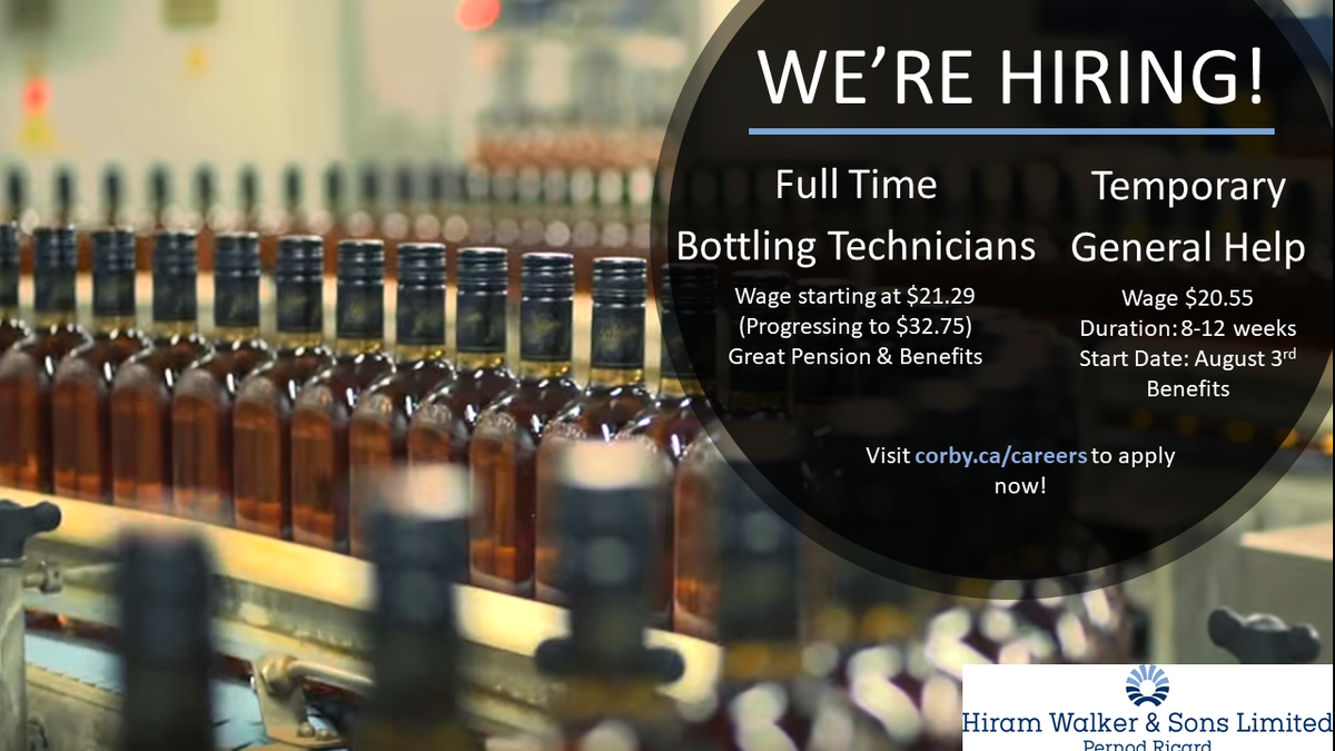 JohnMMalott's tweet photo. We're hiring!  Looking for Bottling Technicians (Full Time) and General help (Temporary) for our Windsor, Ontario operations. https://t.co/OQktlVKwhe