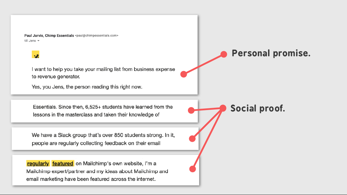  Email #4: "Get the Mailchimp knowledge you need from a business-focused Mailchimp expert"With all doubts removed and the thriving future in sight, Paul now starts to show *how* he can get you there.He's positioning the course as a *short-cut* to the solution.