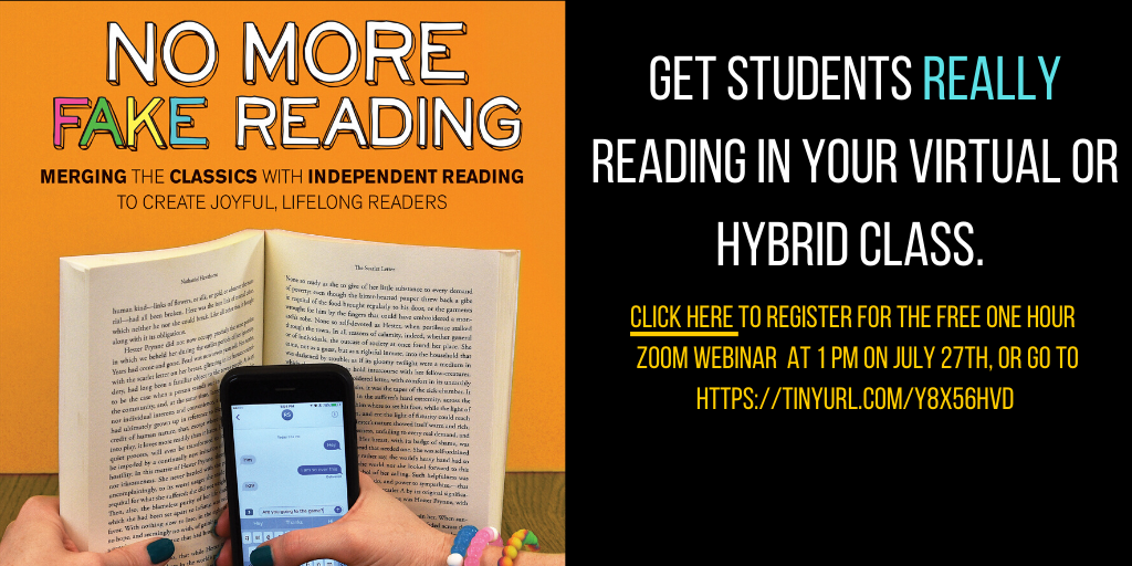 Looking for ways to get students really reading, even virtually? Join me for a free webinar by registering at the link below or go to tinyurl.com/y8x56hvd