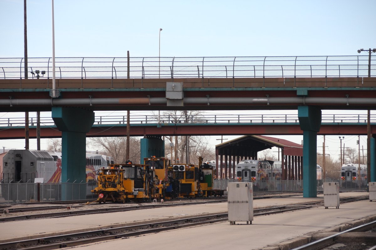 6/ Trackworks vehicles and various Rail Runner rollingstock resting between duties. Albuquerque is the main depot for the service.