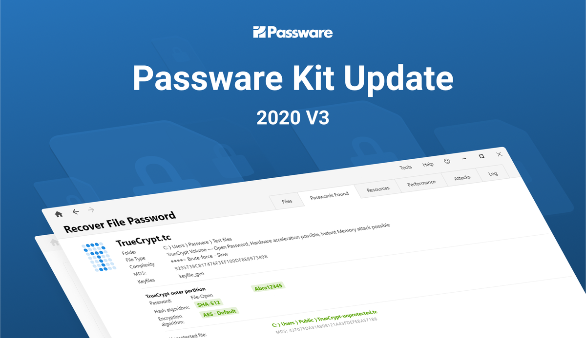 passware's tweet photo. The new Passware Kit 2020 v3 recovers passwords for #VeraCrypt/#TrueCrypt containers protected with keyfiles. Supports new crypto wallets, instantly decrypts #BitLocker with a known Recovery Key, and automatically updates its agents for #Linux. https://t.co/8rm4lFkQB9 #DFIR https://t.co/0gnUtqge4n
