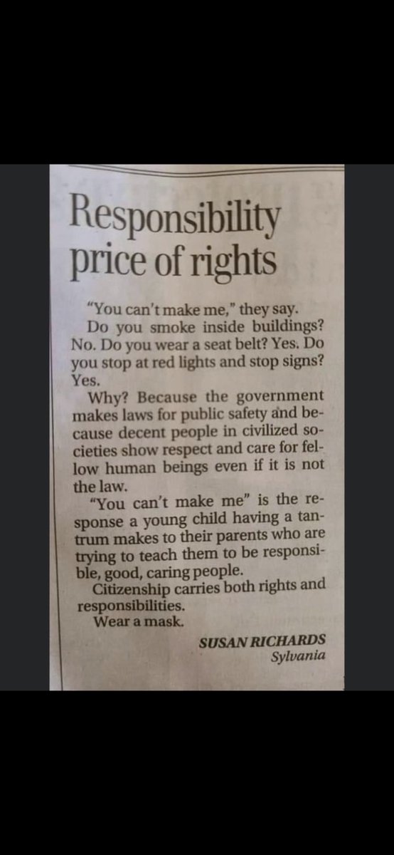 As a #facemask will be mandatory to visit shops in the U.K., this is a really nice piece for anyone needing a reply to those who proclaim ‘you can’t make me!’ #coronavirus #publicsafety #citizenship