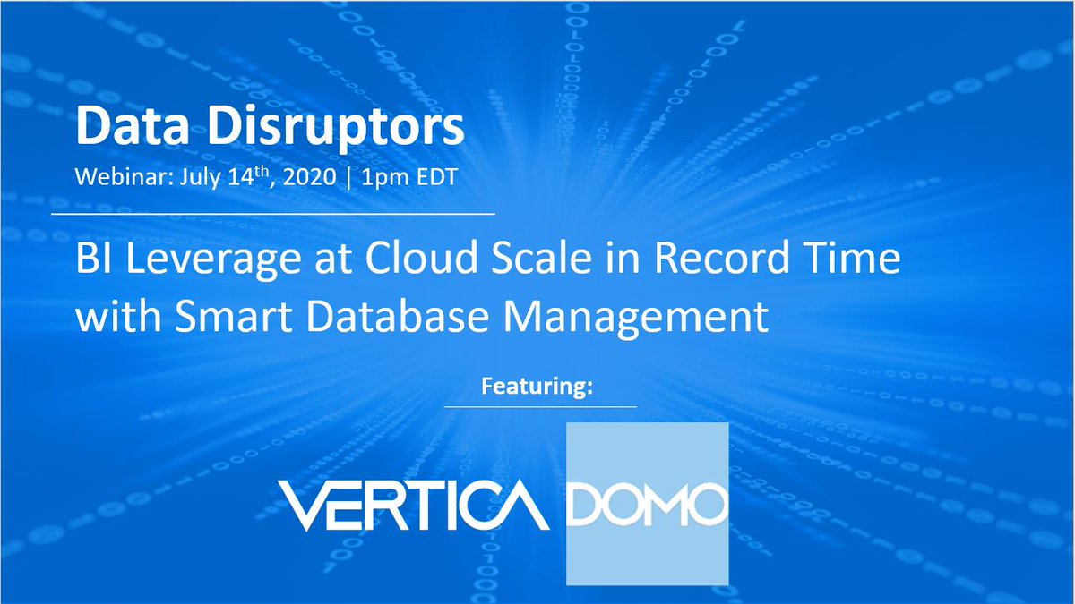 Do not miss TODAY’s Data Disruptors #webinar with <a href="/Domotalk/">Domo</a>’s Senior Database Engineer, Ben White. #BusinessIntelligence #ML #Vertica 
Register Now: ow.ly/GMs750AwSLq