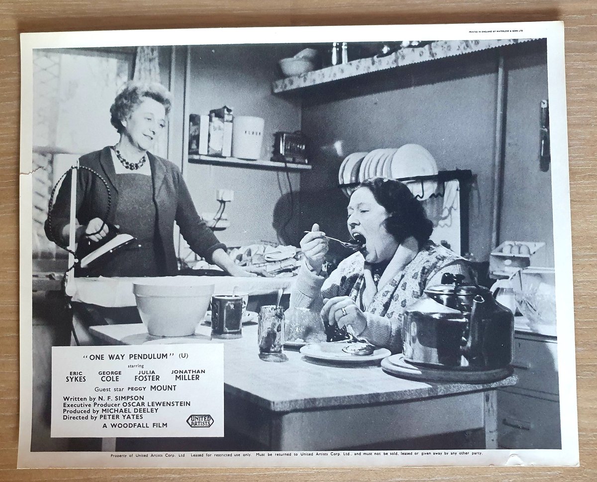 JohnAPHewer's tweet photo. Sharing some lobby cards of the lesser known curio #OneWayPendulum. From the mind of #NFSimpson. So surreal. Unforgettable film. One for @networktweets perhaps?? #JohnComedyPosters https://t.co/cb31ZYJGzn