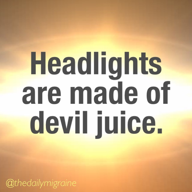 MigraineAgain's tweet photo. #migraine #deviljuice #headlights https://t.co/jU4rPjjCfB