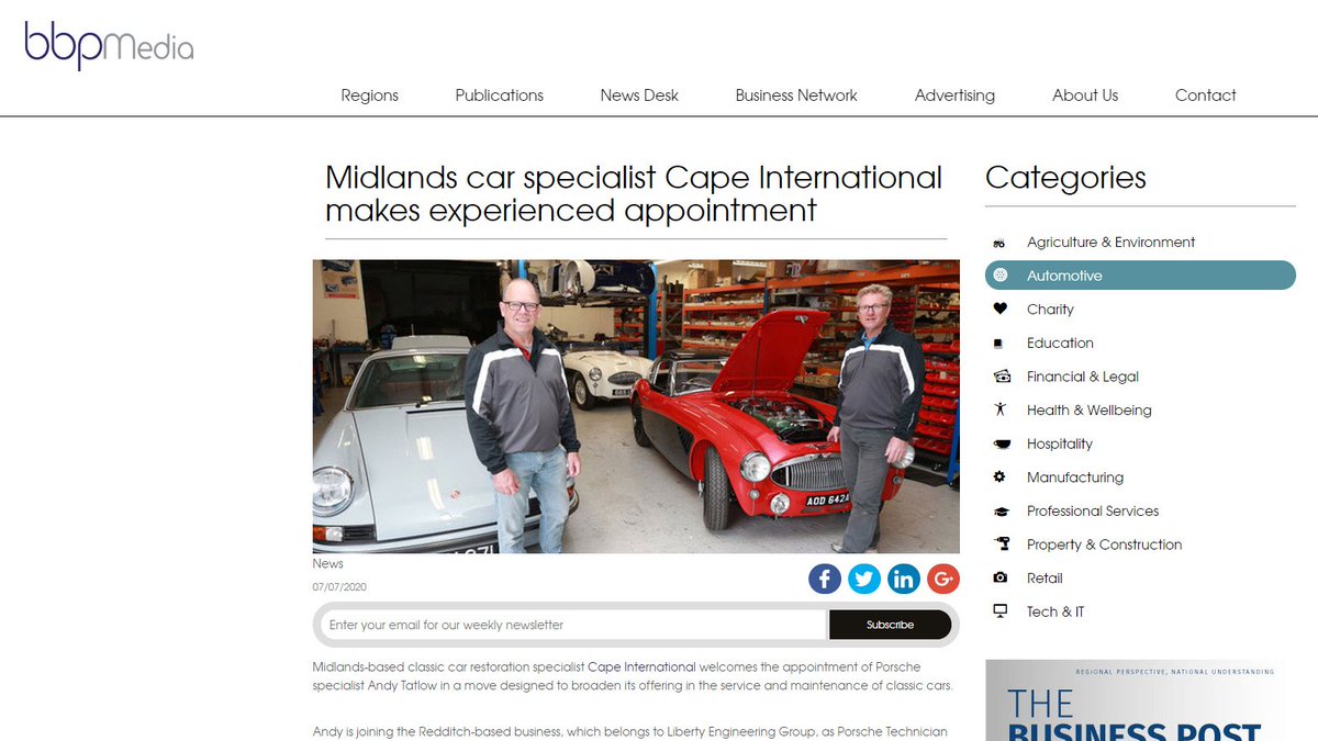 DareandHier's tweet photo. Great to see some online usages from a recent shoot we did for @GFGAlliance  to announce Porsche specialist Andy Tatlow has joined car restoration specialists Cape International.
#dareandhiermedia #ukwidephotography
#prphotography #corporatephotography https://t.co/Xa9QlCczoC