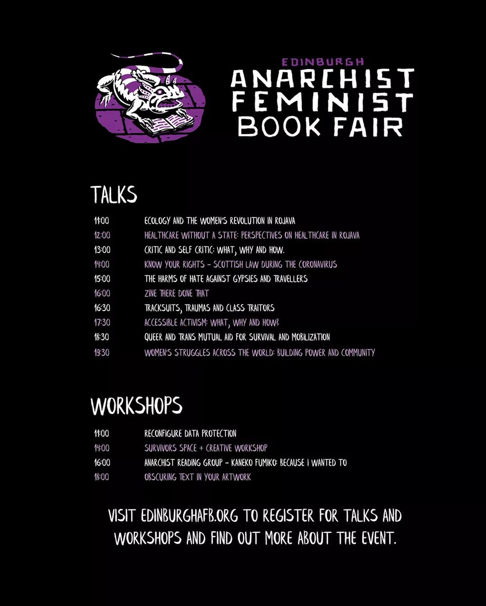 Full programme for this Saturday's bookfair.

Visit Edinburghafb.org/timetable2020 to see details and register for talks and workshops.
