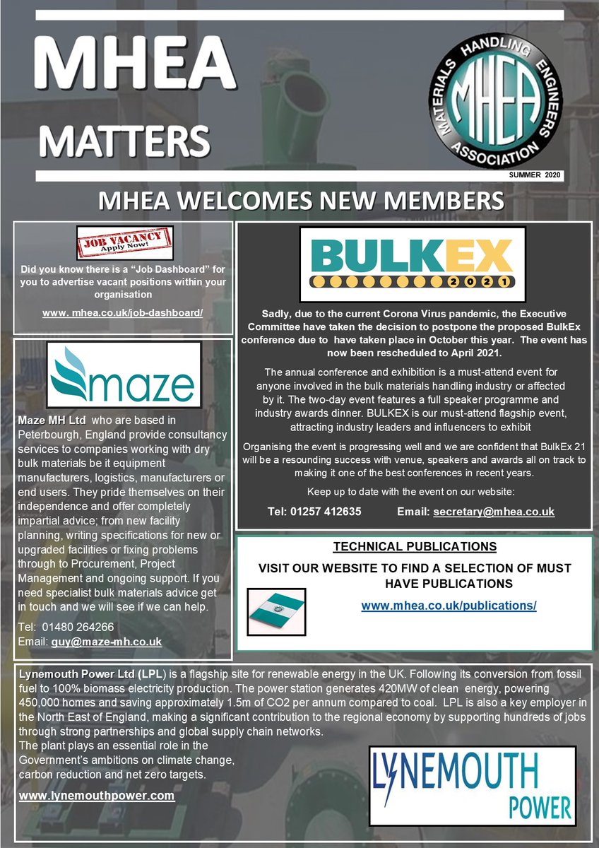 MHEA_BULK's tweet photo. Take a few minutes to check out our Summer Newsletter or visit our website https://t.co/lGvbmGWgyf

#materialshandling #cementindustry #aggregates #powergeneration #wasterecycling #biomass #ports #quarrying #buildingmaterial #materials #conveyors #miningindustry
Part two https://t.co/uF2WzLOS8J