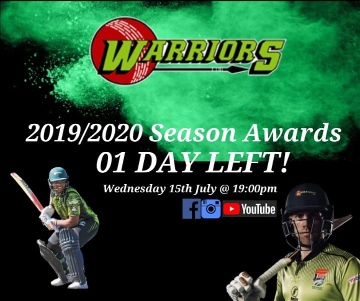 0️⃣1️⃣ DAY TO GO!
Are you ready? #WarriorsAnnualAwards

Join us on the 15th July as we honour our Warriors Team. Be part of our ever first virtual awards.

🕖19:00pm
📺 via facebook , Instagram &amp; YouTube

#Warriors #AnnualAwards2019/2020
<a href="/Border_Cricket/">Border Cricket</a>