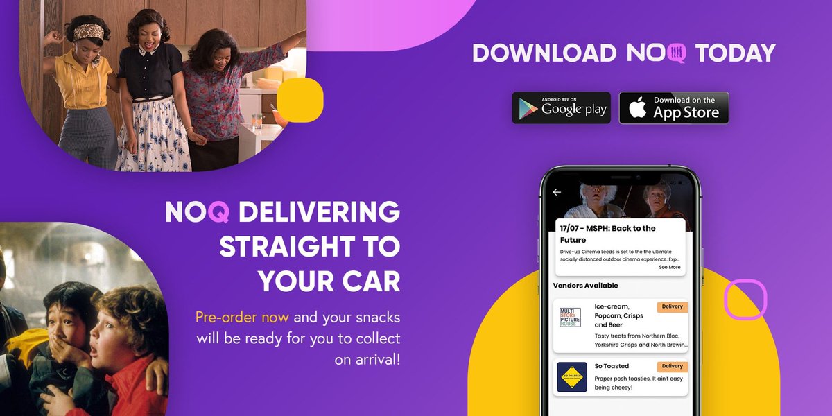 Did somebody say SNACKS!?

Our food and drink app is now live and you can pre-order your movie munchies to collect on arrival to our screenings! 

The app is available on Apple and Android devices, so go download NOQ Events and get your order in 🚗