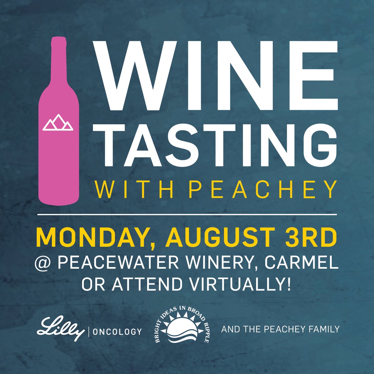 CPeacheyFund's tweet photo. #WineTastingWithPeachey tickets NOW ON SALE

Gather with enthusiastic friends &amp; supporters as we raise funds for #CPeacheyFund “Blended” event with virtual &amp; limited, in-person admission to allow for social distancing. #breastcancer #Indiana

https://t.co/1PSIQ9MCCb https://t.co/zW4Q22JPmo