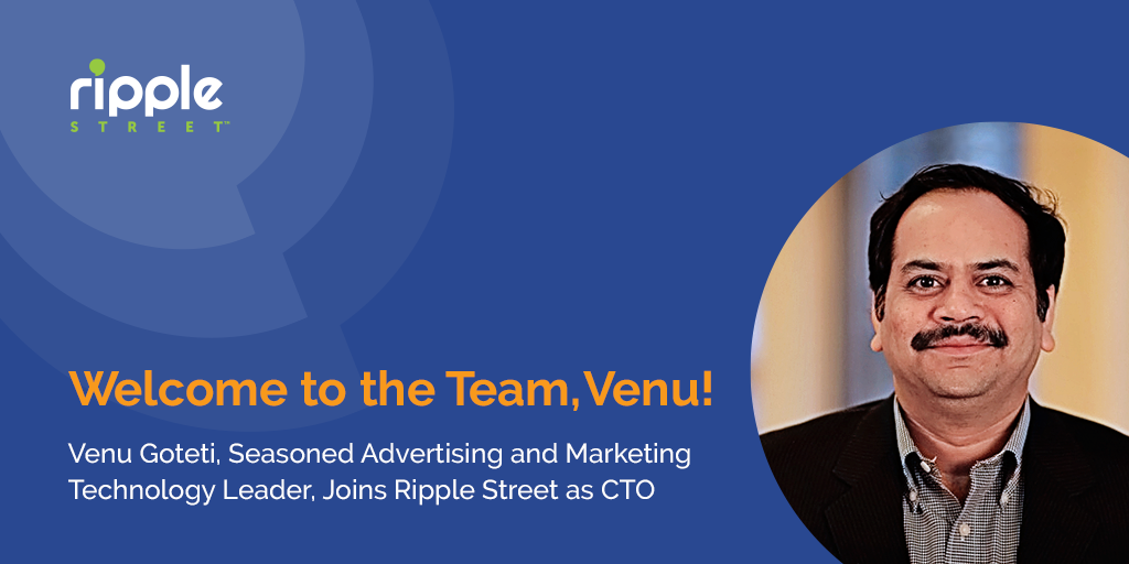 RippleStreetInc's tweet photo. We're thrilled to announce Venu Goteti @VenuGoteti as our new CTO! He will oversee our tech-driven strategy and platform innovation, and will scale new product solutions for brands and their agency partners.

Welcome to the team, Venu!

Press release: https://t.co/p3XdBfreYw https://t.co/I67KjK25nf