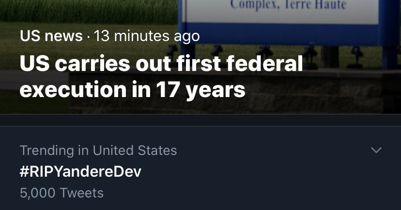 I can’t believe it. But the US government finally killed the yanderedev. Finally... peace.. #RIPYandereDev