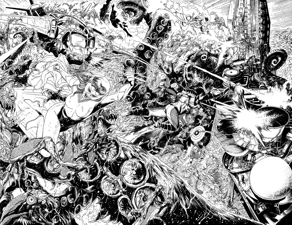 CarlosMagno1312's tweet photo. My good friend @zdarsky, @alex_guim and I did our best on this #invanders series. And here is the result of issue#12 . #marvelcomics #Namor #captainamerica #comicpage #spreadpage #inks. https://t.co/NLQmayCFd3