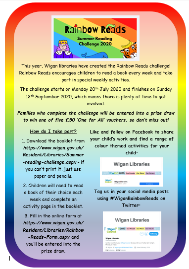 Fancy taking part in a Summer reading challenge from <a href="/WiganLibraries/">Wigan Libraries</a>? Have a look at the following information on the Rainbow Reading Challenge and visit wigan.gov.uk/Resident/Libra… to download your booklet! Happy reading!