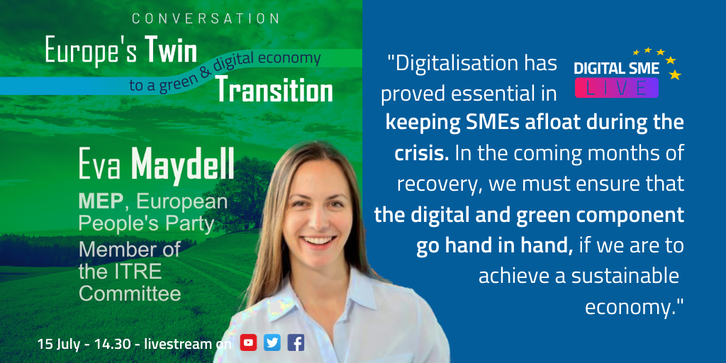 FAMErasmus's tweet photo. 📣 Wednesday 15 July at 14.30 CEST, live on Facebook 📣

"Europe’s Twin #Transition to a Green &amp; #Digital Economy" welcomes leading “digital MEP” Eva Maydell from the EPP as guest. #FAMEproject #ErasmusPlus https://t.co/Ylwve0ukNi