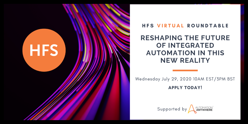 HFSResearch's tweet image. Where were you a few months ago in your #integratedautomation adoption journey? Where are you now? Join an elite group of executive enterprise buyers only on July 29 for a virtual roundtable for a discussion.

Apply today! hubs.ly/H0ssLbz0 @AutomationAnywh