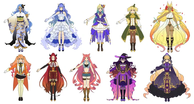 対称定規ツールの練習で描いた子?(をグラデーションになるかなと思って並べたらそうでもなかった) 