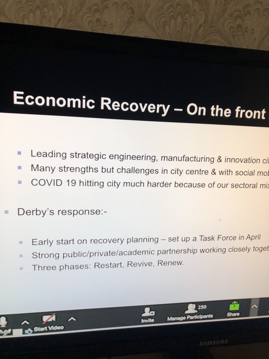 HeatherGeldards's tweet photo. #DPZ2020 ⁦⁦@DerbyCC⁩ Paul Simpson discussing the 3 R’s for Derby’s recovery from #COVID19  #restart #revive #renew Important for Derby to diversify. https://t.co/RLab8w9a37