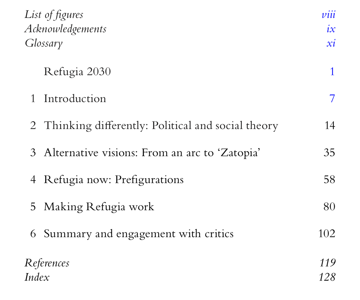 Okay, a quick word about the structure of the book. It starts with a vision of 'Refugia 2030'. Six chapters follow, and after each of those (except the last) there's a 'Vignette': an imagined scene of social science fiction.