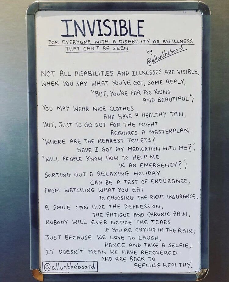 allontheboard's tweet image. This is for everyone with a disability or an illness that can’t be seen. Just because they can’t be seen, it doesn’t mean they are not there. @allontheboard 

#Health #MentalHealth #Invisible #InvisibleIllness #InvisibleDisability #allontheboard