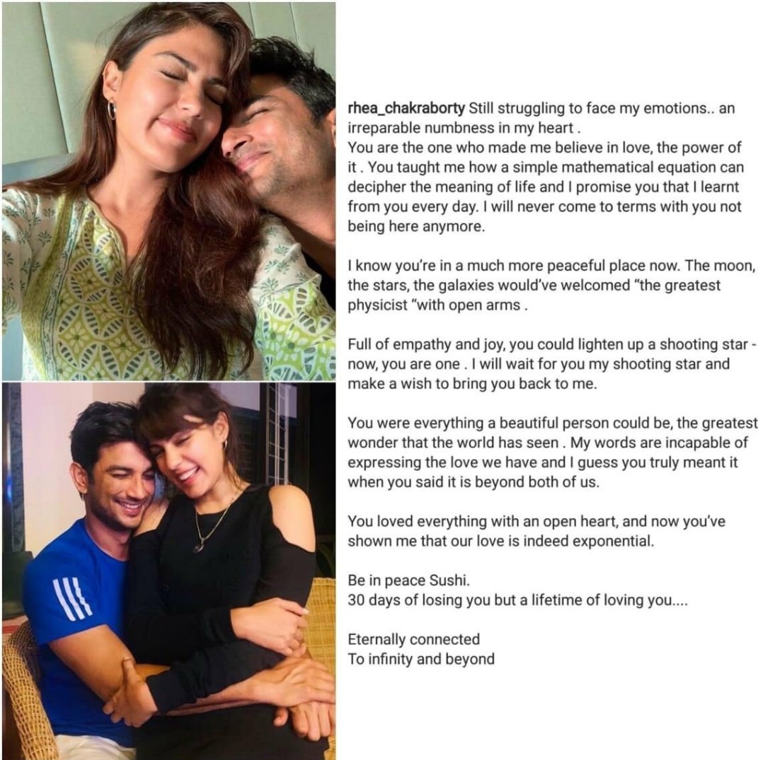 SriyanshiP's tweet photo. After 30 days she wrote this.She is fake ... totally fake..she is just trying to cover up her sins.  She trying to gain sympathy? #RheaChakraborty . https://t.co/93B4b0m3H2