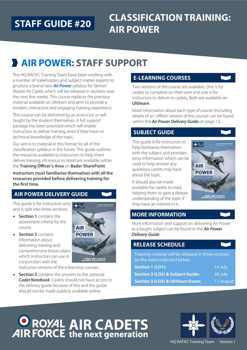 Have you completed the Leading Cadet?This brand new Air Power course could be for you.This interactive engaging course will be released in stages over the next few weeks and is split in to 3 manageable sections that you can complete on your own or with the help of an instructor