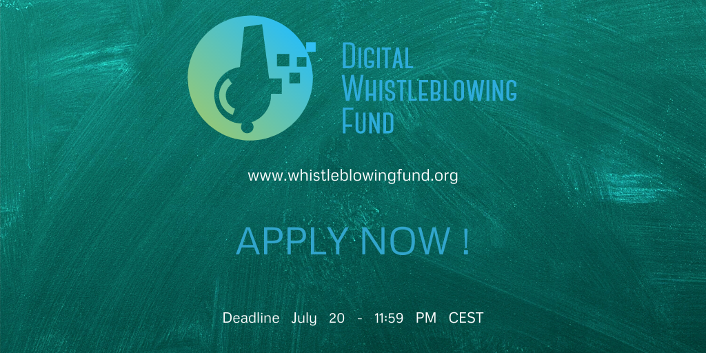 📣 One week left to apply! The <a href="/DigitalWBFund/">Digital Whistleblowing Fund</a> offers financial and tech support to start a secure digital #whistleblowing initiative. Now open for European #anticorruption projects working on environmental and public health issues, Deadline July 20🔗 whistleblowingfund.org