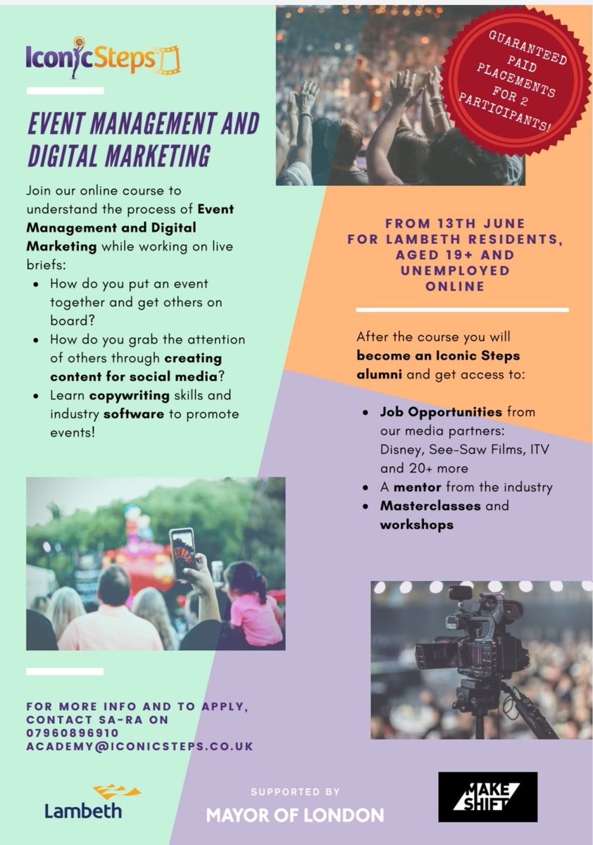 IconicSteps's tweet photo. We are still accepting applications for our #free Event Management and Digital Marketing course for #Lambeth residents

With guaranteed 🤯 #paid marketing placements for 2 participants 🙌🏾 https://t.co/UTKss2ud4v