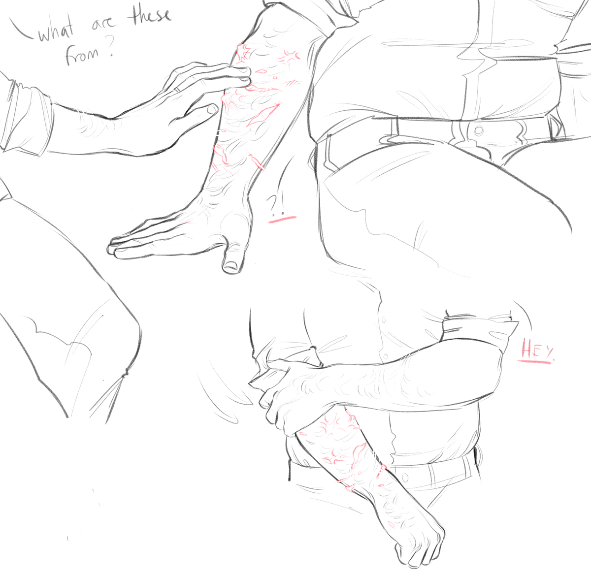 Jo came up with the HC that Ted has scars on his arm from the explosion that killed Dan Garret. 

Here's Bruce consoling him, after all who could understand better than him? 