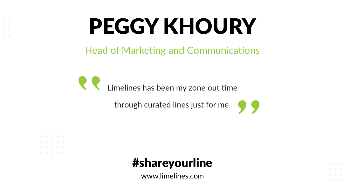LimelinesMENA's tweet photo. Peggy Khoury, a marketing expert in the hospitality field joined our #shareyourline initiative & created a collection of stories to inspire her network with insights pertaining to #hospitality & #tourism industry.
Follow her line :
https://t.co/jLpexhRp8f
@PeggoLeggo
#Limelines https://t.co/kbg1qnTHSD
