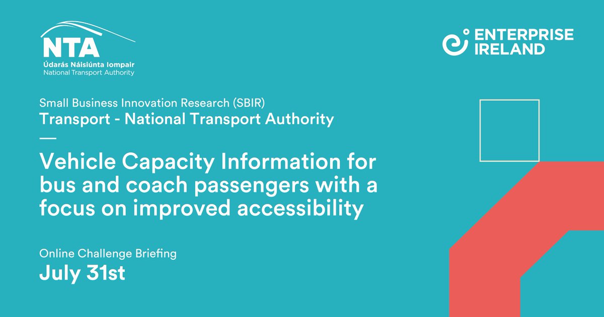 The National Transport Authority @TFIupdates has launched a new @SBIRIreland challenge focused on 'Vehicle Capacity Information for bus and coach passengers with a focus on improved accessibility '. Join the online briefing on July 31st :RSVP is procurement@nationaltransport.ie