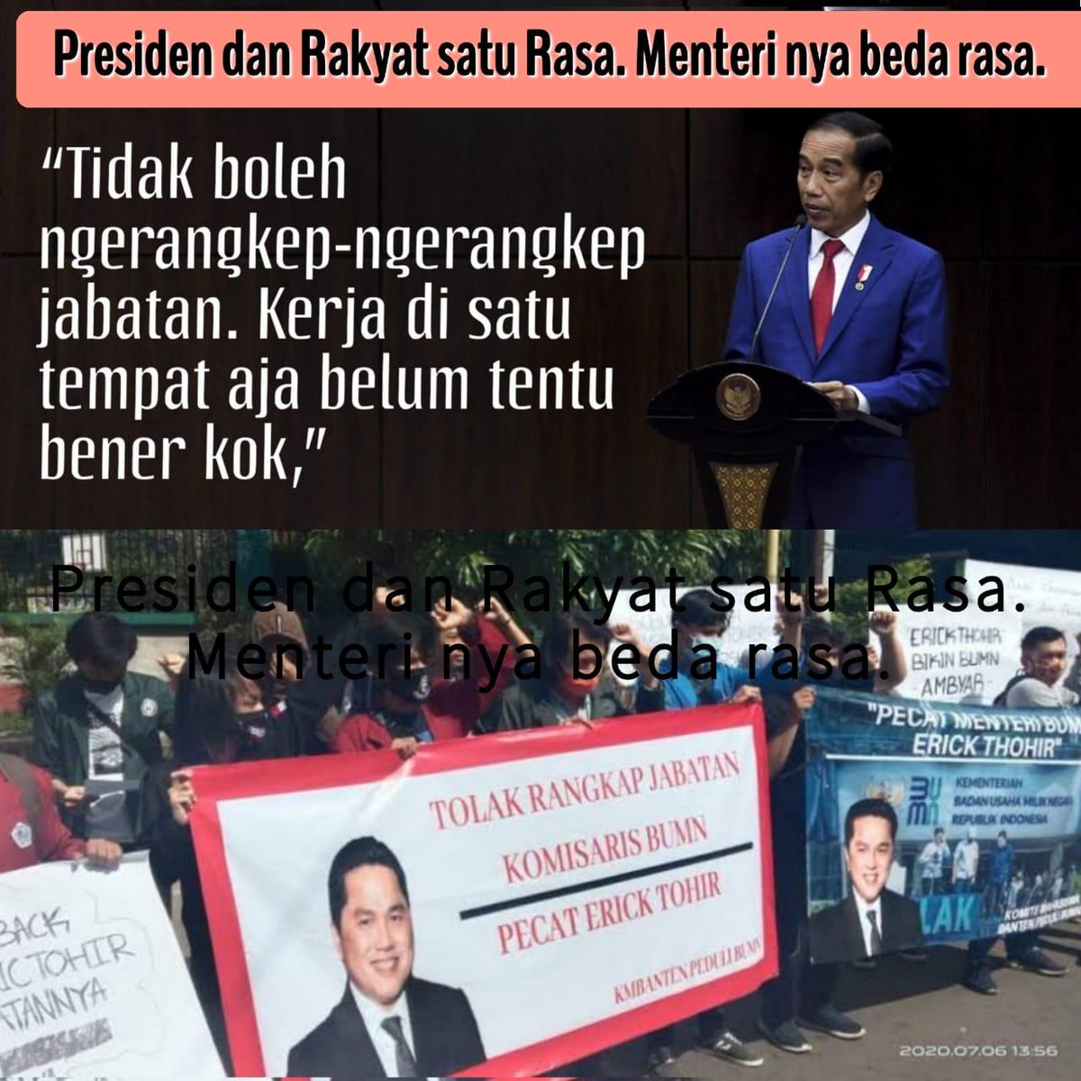 riau_leo's tweet photo. Pas itu pak @jokowi ga akan maksimal kalau da kerja di banyak tempat.

#ErickOut 
#JagaJokowi https://t.co/Yaat9uY5Uk