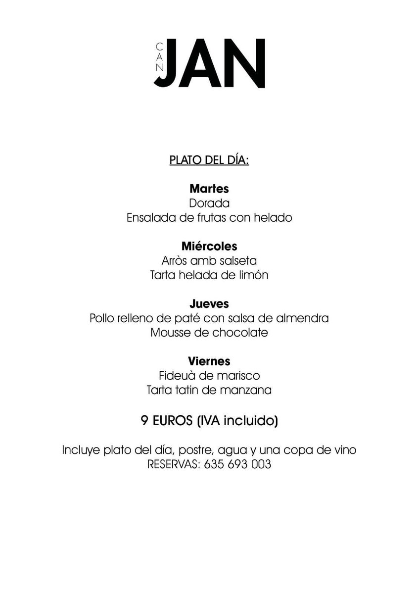 CanJan_Bini's tweet photo. Arrenca la setmana a can Jan amb una mica de peix per començar els plats del dia d'aquesta setmana. I de postres, amanida de fruites amb gelat. Quasi res, va dir aquell! Plat del dia, postres, aigua i copa de vi per 9 EUR #menja #beu #riu 

#dorada #platdeldia #cuinasana https://t.co/cpKfm1o1QQ