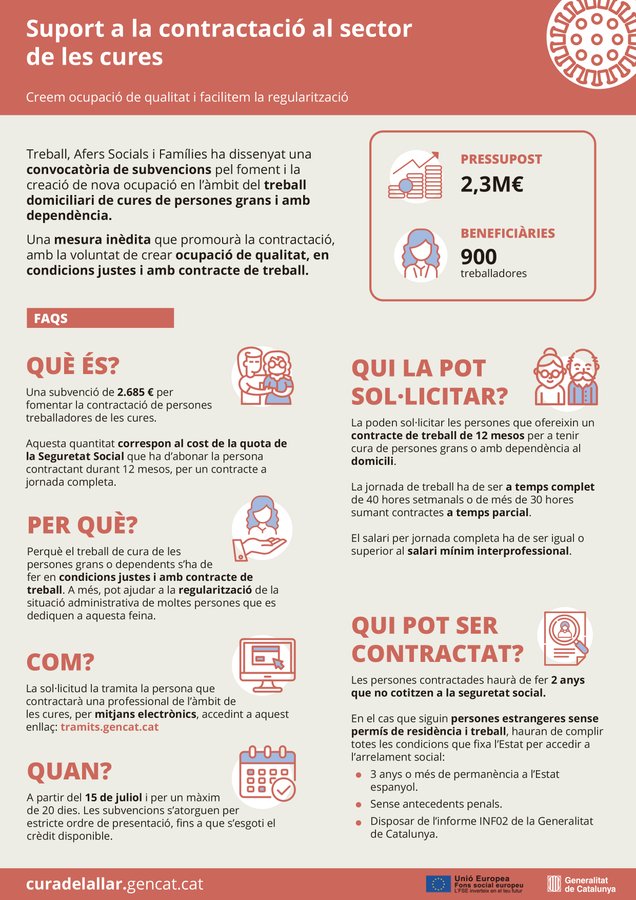 La Fundació us ajuda a demanar la subvenció a la contractació de persones en l’àmbit del treball de cura de persones grans o dependents a la llar. Si reuneixes el requisits contacta amb nosaltres 
agencia@dependents.cat 
👇
treball.gencat.cat/ca/ambits/ocup…