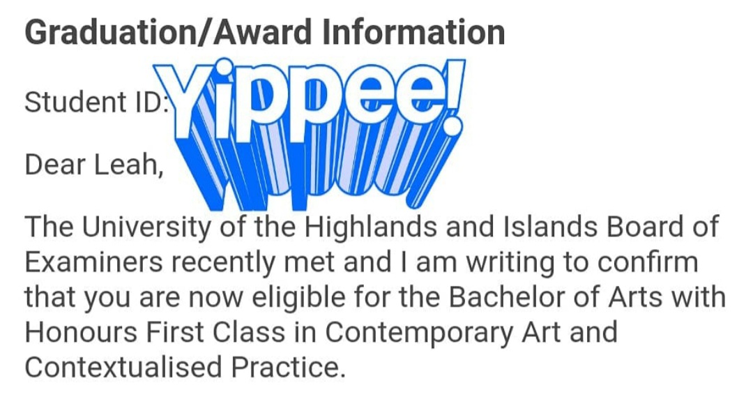 First class Honours degree in the bag! Now to nail the Postgraduate. 😊